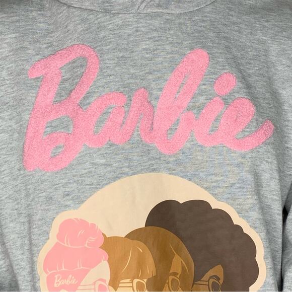 Barbie NWT Hoodie Gray Side Pockets Pullover Barbie Embroidered Size M - Picture 3 of 11
